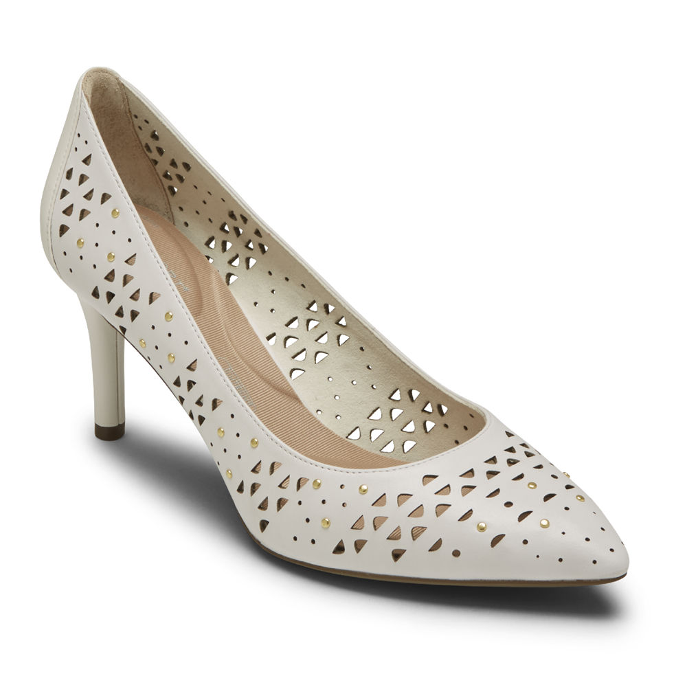 Zapatos De Tacones Rockport Mujer Mexico - Total Motion 75Mm Perforated Studded Blancos - CGIFV4958